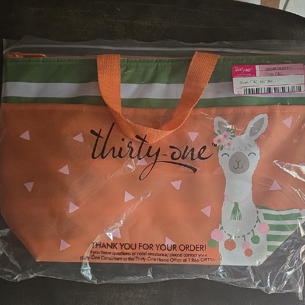 Thirty-One Orange With Green Stripe La